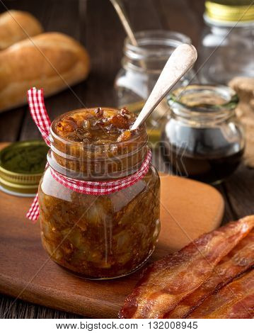 A jar of delicious home made bacon jam relish.