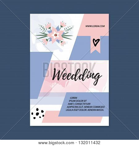 Vector wedding Brochure blank template. Front page and back page. Abstract female brochure design. Wedding planner flyer vector.