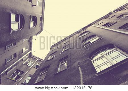 annexe of old houses in Szczecin, Poland; vintage filter effect