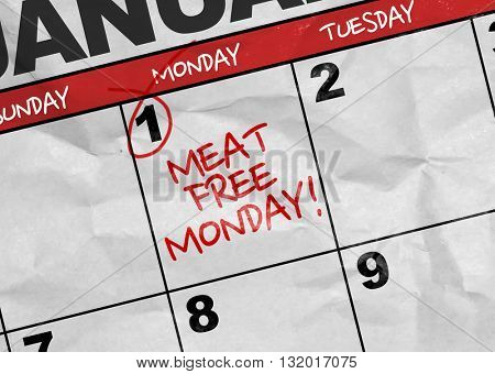 Concept image of a Calendar with the text: Meat Free Monday