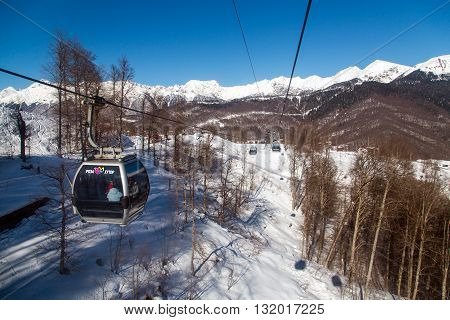 Sochi, Russia - February 10, 2016: Ski lift in Rosa Khutor Alpine Resort in Sochi
