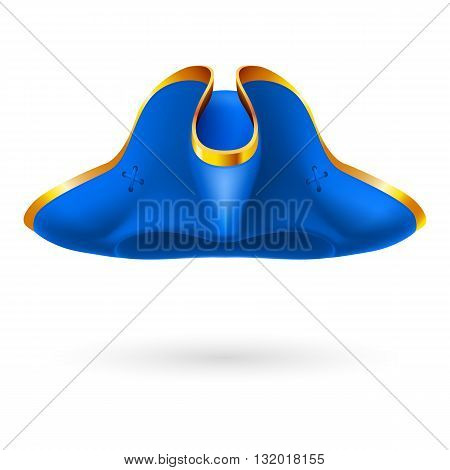 Blue pirate cocked hat on white background