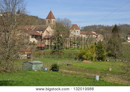 Jalogny France - april 8 2015 : the picturesque village in spring