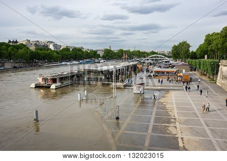 PARIS FRANCE - MAY 07 2015: The river Seine in the historical centre of Paris the capital and most popular city of France