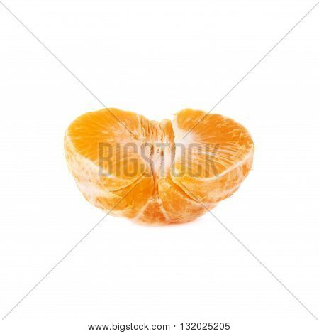 Half of fresh juicy peeled cleaned tangerine ripe fruit isolated over the white background