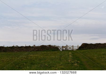 View Of A Gate On The Coastal Path In Cornwall