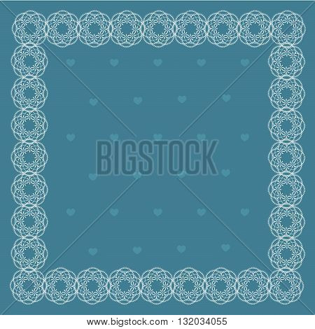 Lace frame, white pattern on a blue background. Vector illustration. It can be used as a background on the websites and in typographical production