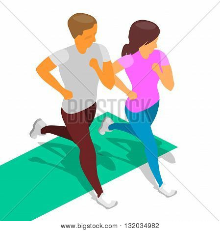 running boy girl isometric flat jogging fitness