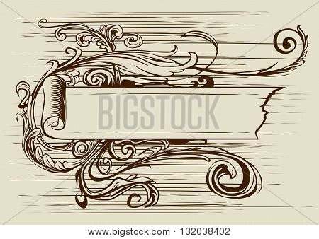 Vintage banner with ribbon and floral pattern