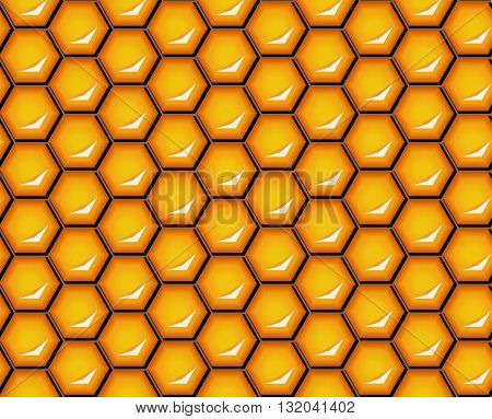 Vector illustration. Seamless honeycomb background pattern. Shiny hexagonal cells. Honey comb pattern is suitable for packaging design wrapping paper textile web background and other.