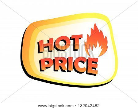 hot price text banner with flame sign, flat design label with fire symbol, business shopping concept, vector