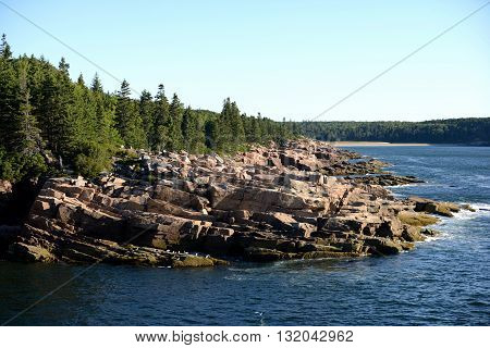 Beautiful summer image of Acadia National Park in Maine with rocks river and mountains