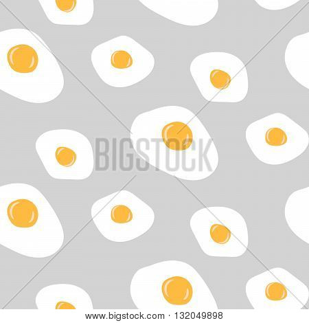 Egg seamless grey vector pattern. Scrambled eggs food background.