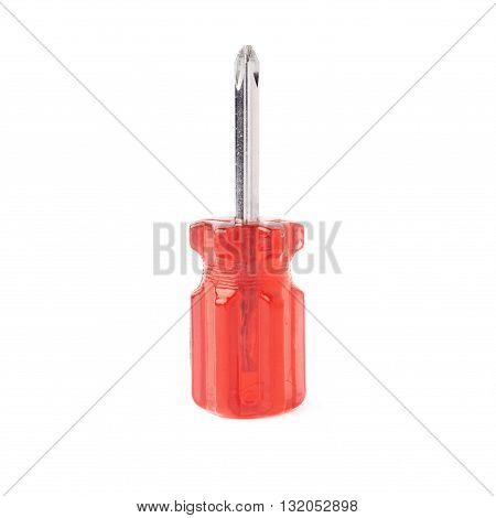 Cruciform screwdriver with the red handle isolated over white background