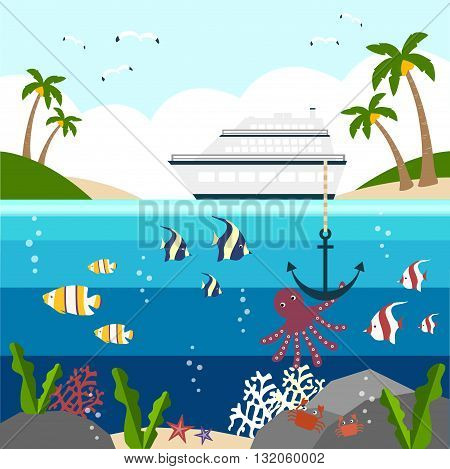 background of sea and sky with passenger ship in summer