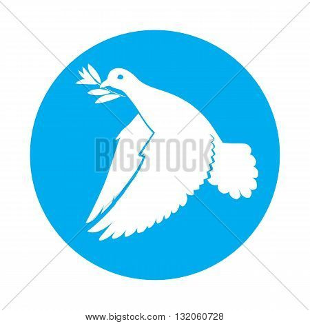 Flat icon of dove of peace with olive branch in its beak