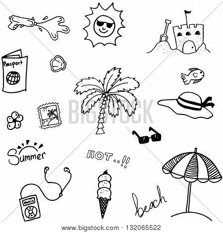 Summer vector illustration doodle bllack and white