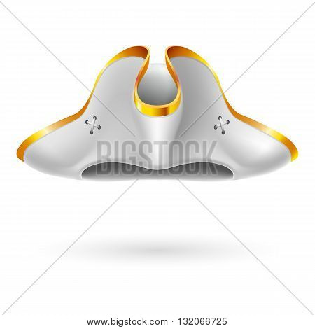 Realistic white cocked hat with golden edging