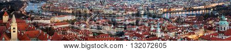 Prague Panorama view over the roofs and the Vltava River