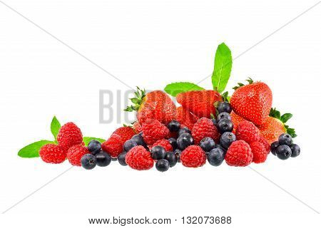 Strawberry and mix berry on white background with clipping path
