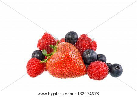 Strawberry and mix berry on white background with clipping path