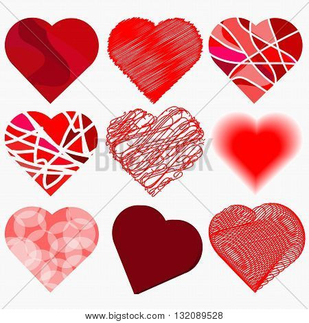 Set abstract hearts in ethnic and cartoon style for declarations of love a gift for a loved one or a donation for the holiday or other