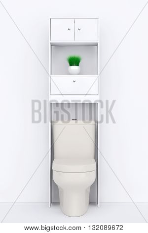 White Ceramic Toilet Bowl with Shelf on a white background. 3d Rendering