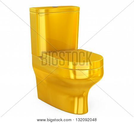 Golden Ceramic Toilet Bowl on a white background. 3d Rendering