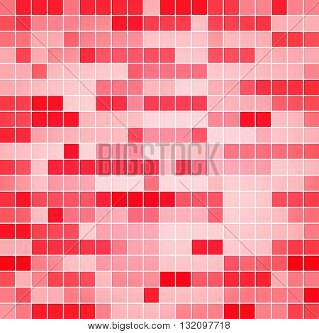 Red square pixel mosaic background. Red tile texture.