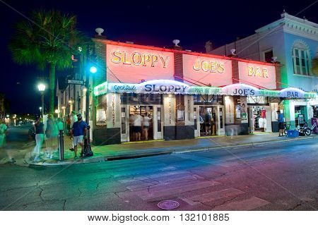 KEY WEST FLORIDA USA - MAY 01 2016: Sloppy Joe's Bar in the twilight in Duval street in the center of Key West