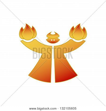 Red cartoon style devil holding fire vector illustration isolated on white background.