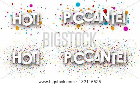 White hot paper banners with color drops, Italian. Vector illustration.