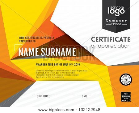 Modern certificate with polygonal background design template