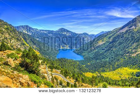 Beautiful image of the Lake Oredon located in the French Pyrenees Mountains.blue