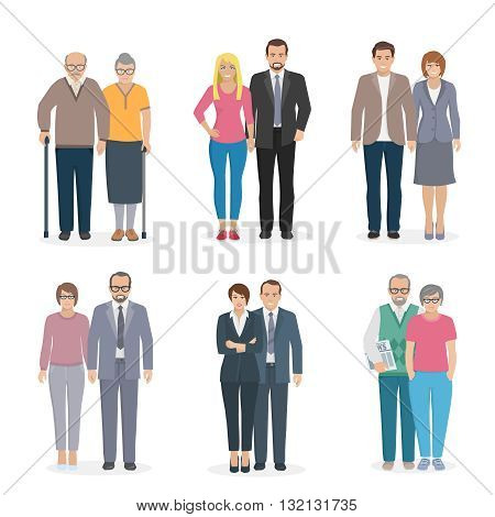 Color decorative icons set depicting family couple in different age vector illustration
