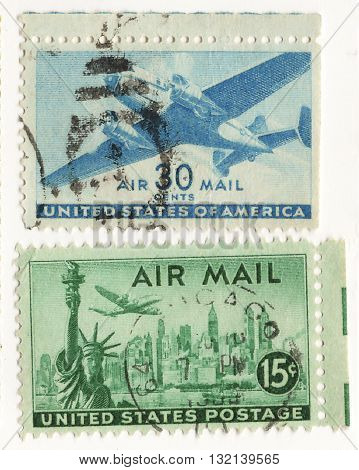 USA CIRCA 1960 set of postage stamps on the theme United States USA Airmail