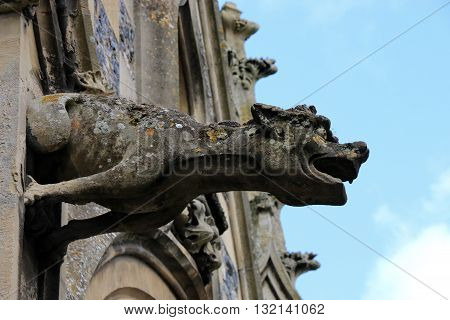 Gargoyle on the façade of breton church , côtes d'Armor , brittany , France