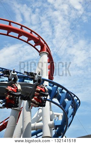 SINGAPORE - MAY 29 2016: Roller coaster in Universal Studios Singapore at Singapore Resorts World Sentosa