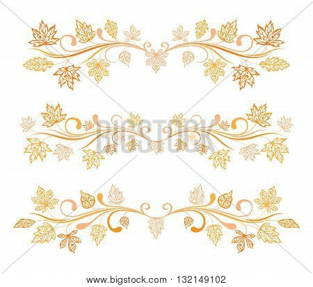 Set of decorative horozontal borders with autumn leaves