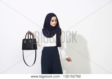 Asian Woman Model Posing On White Wall