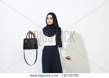 Asian Woman Model Posing On White Wall