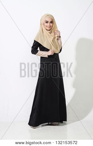 Asian Malay Woman Posing With Muslim Attire