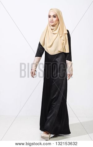 Asian Malay Woman Posing With Muslim Attire