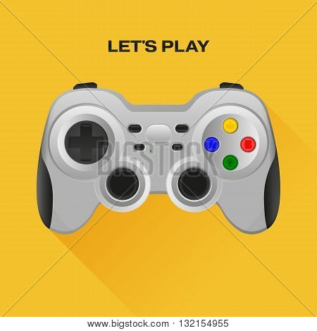 Wireless grey gamepad with long shadow.  Vector Illustration.