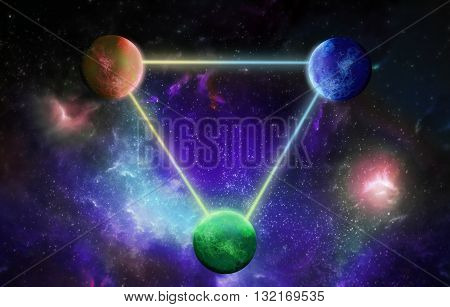 Three planets interrelated lines of light on the cosmic background
