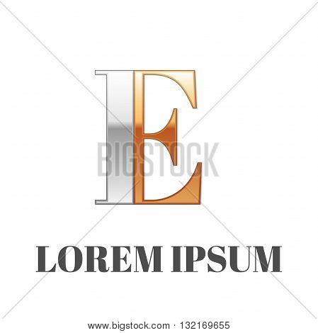 Vector graphic elegant silver and gold impossible font, symbol, alphabet, Letter E
