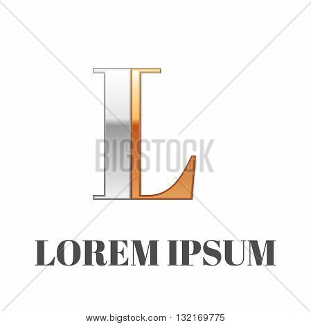 Vector graphic elegant silver and gold impossible font, symbol, alphabet, Letter L