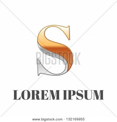Vector graphic elegant silver and gold impossible font, symbol, alphabet, Letter S