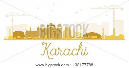 Karachi City skyline golden silhouette. 