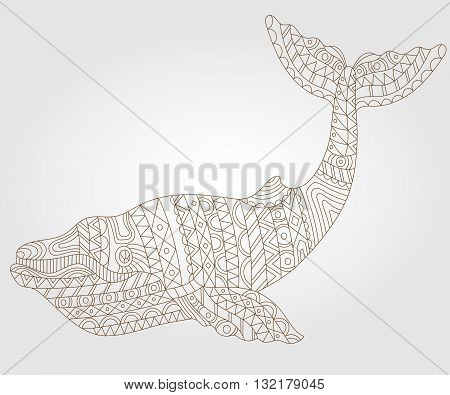 Contour illustration of an abstract whale dark outline on a light background